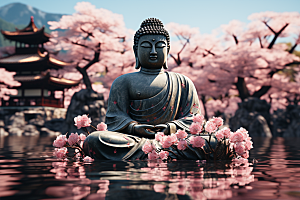 禅意佛像自然环境山水素材