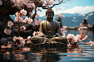 禅意佛像氛围雕像素材