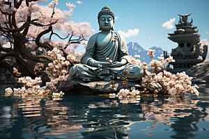 禅意佛像平和石雕素材