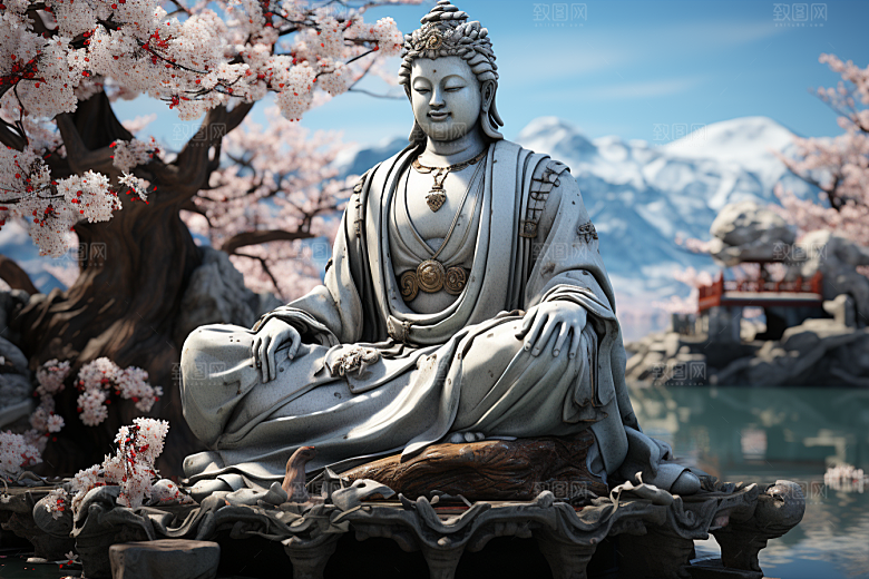 禅意佛像雕塑高清素材
