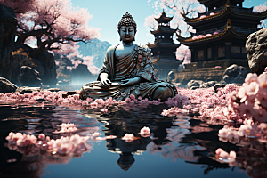 禅意佛像信仰高清素材