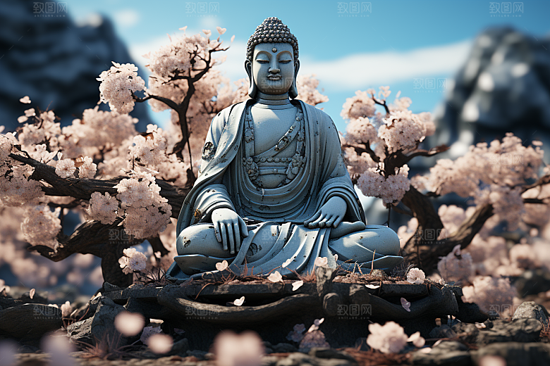 禅意佛像雕像平和素材