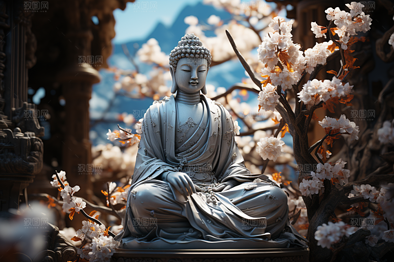 禅意佛像山水平和素材
