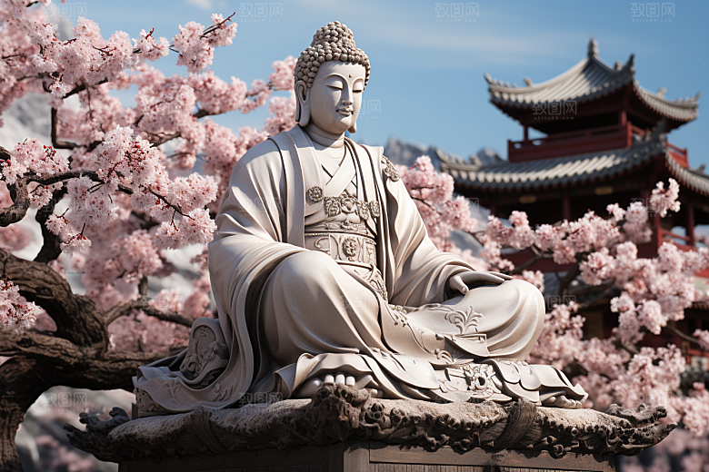 禅意佛像山水平和素材