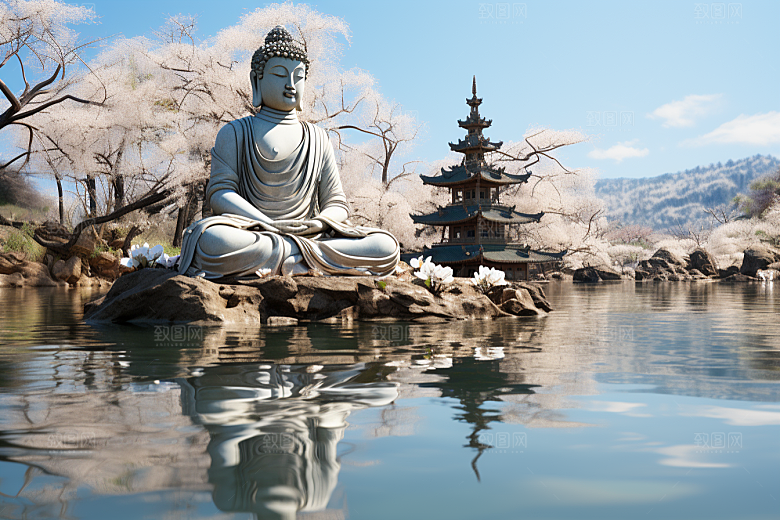 禅意佛像石雕氛围素材