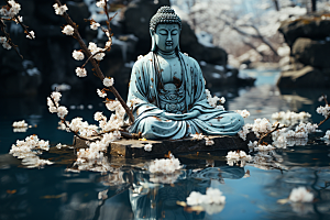 禅意佛像宗教山水素材
