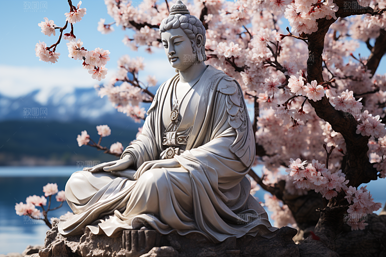 禅意佛像山水宗教素材