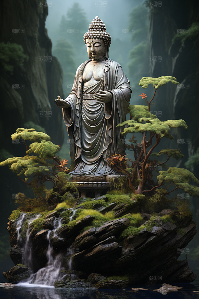 禅意佛像山水石雕素材