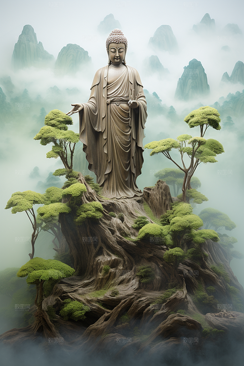 禅意佛像雕塑雕像素材