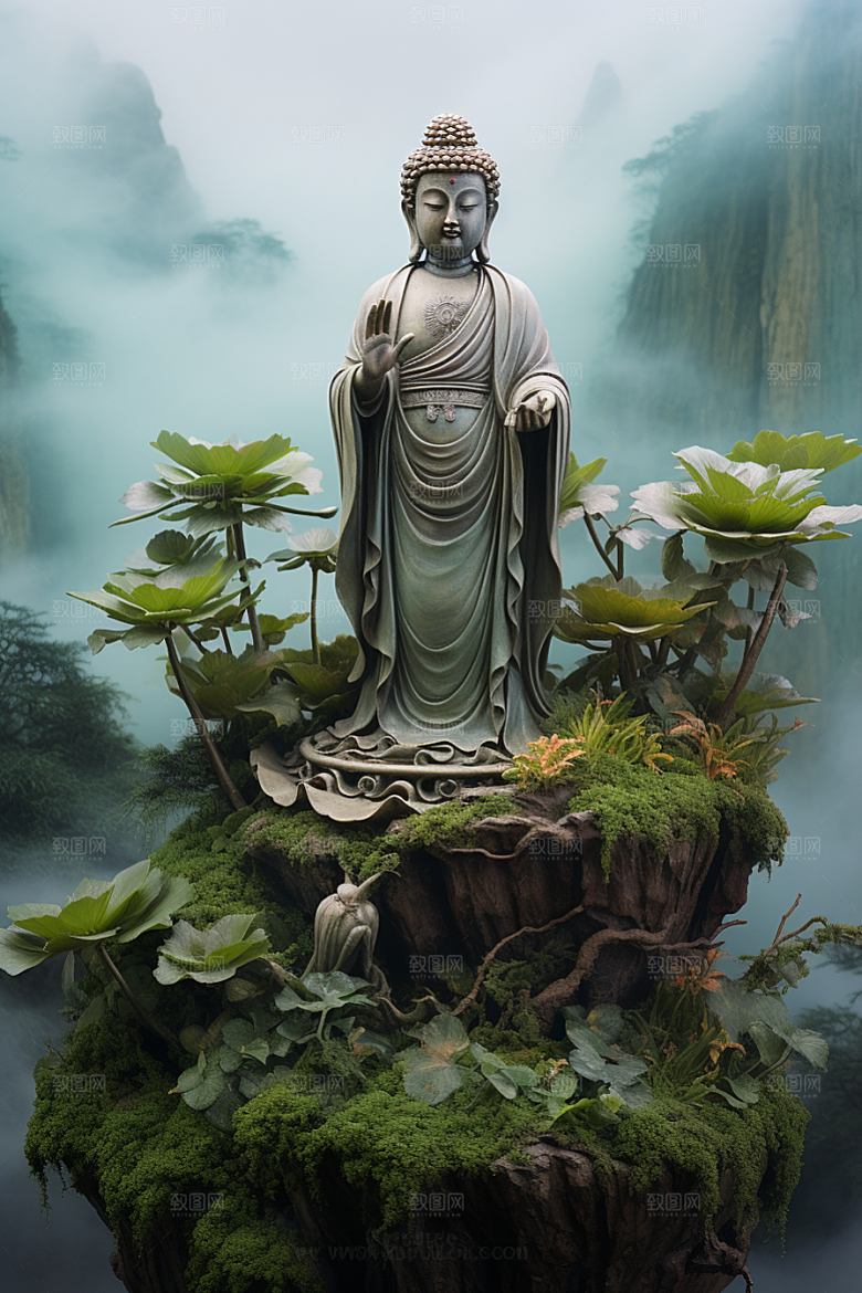 禅意佛像山水宗教素材