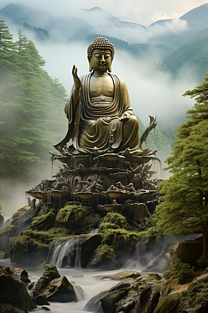 禅意佛像平和雕塑素材