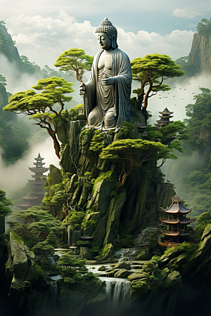 禅意佛像平和雕塑素材