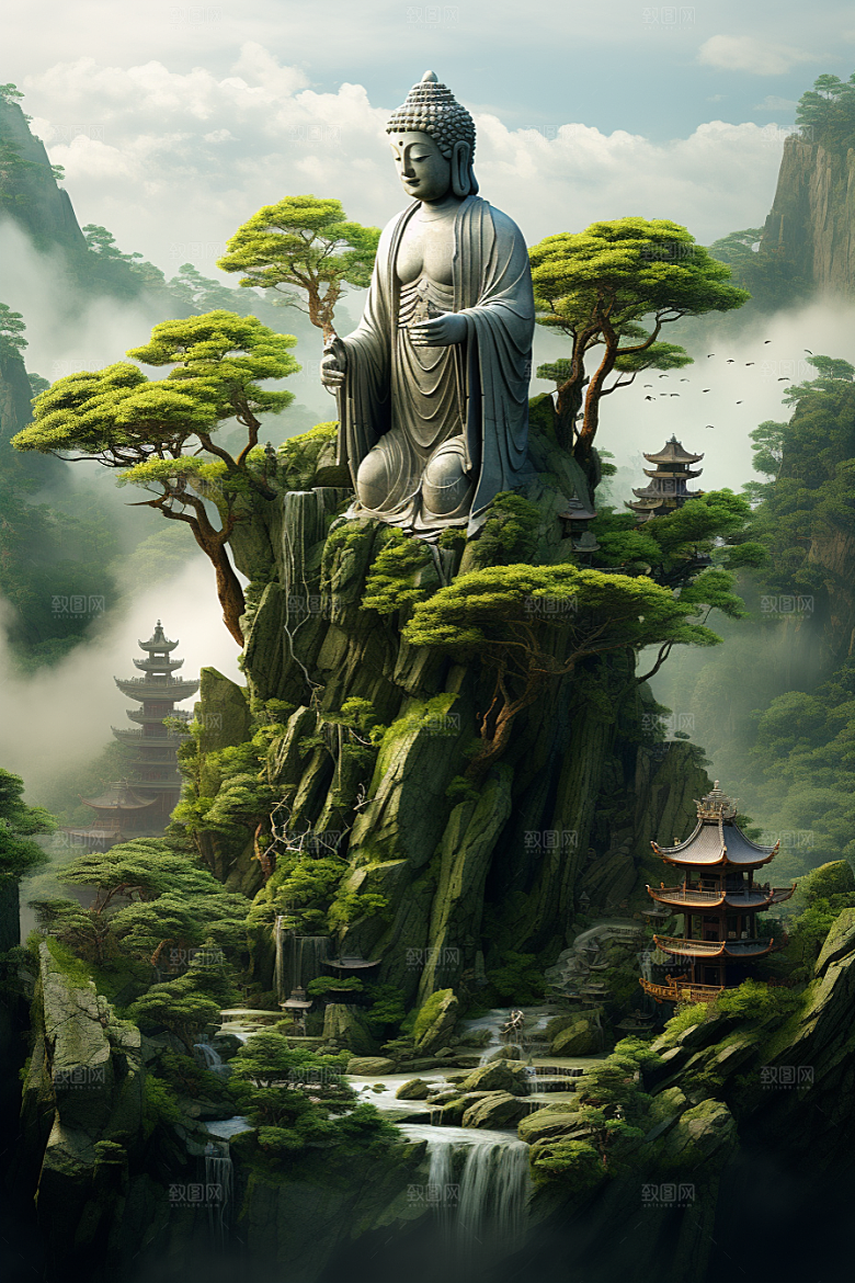 禅意佛像平和雕塑素材