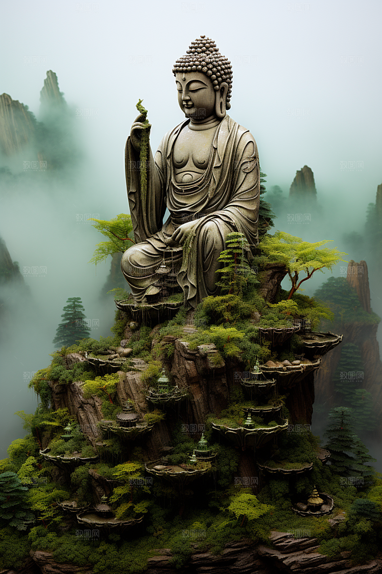 禅意佛像自然环境平和素材