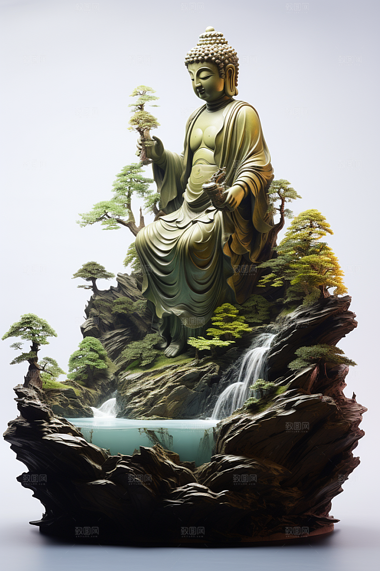禅意佛像石雕信仰素材