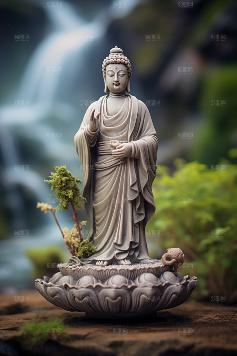 禅意佛像自然环境雕像素材