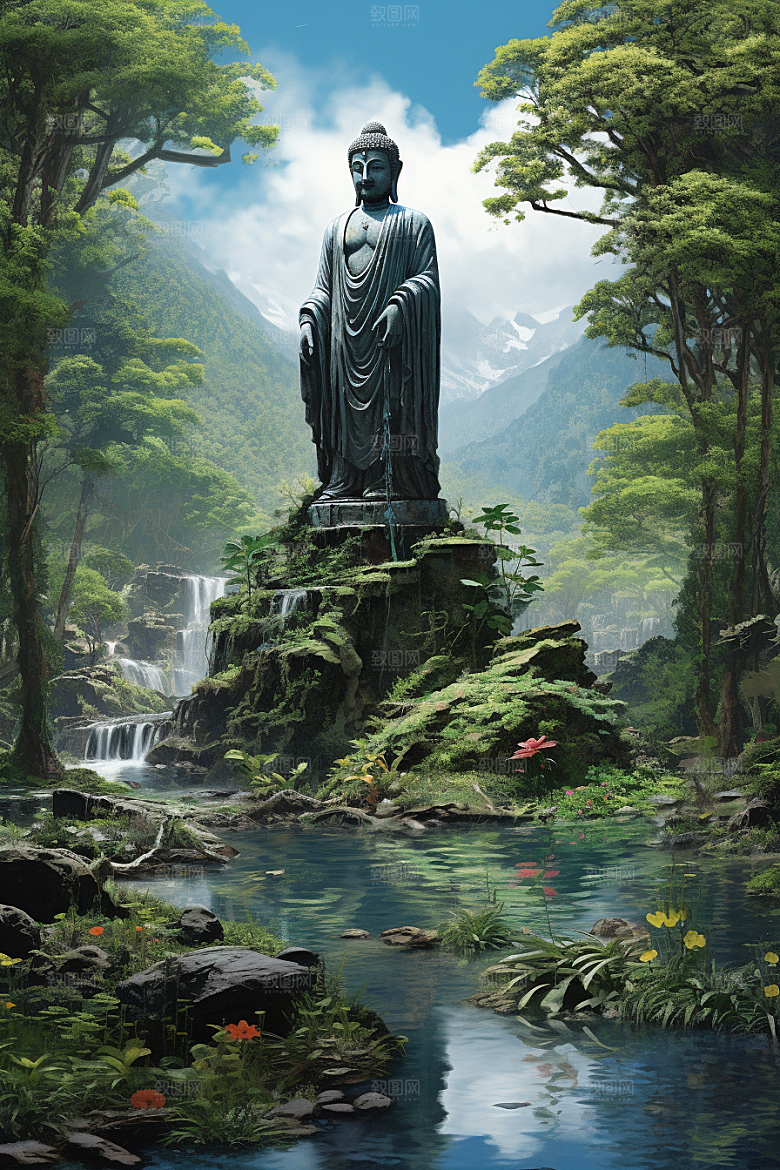 禅意佛像石雕宗教素材