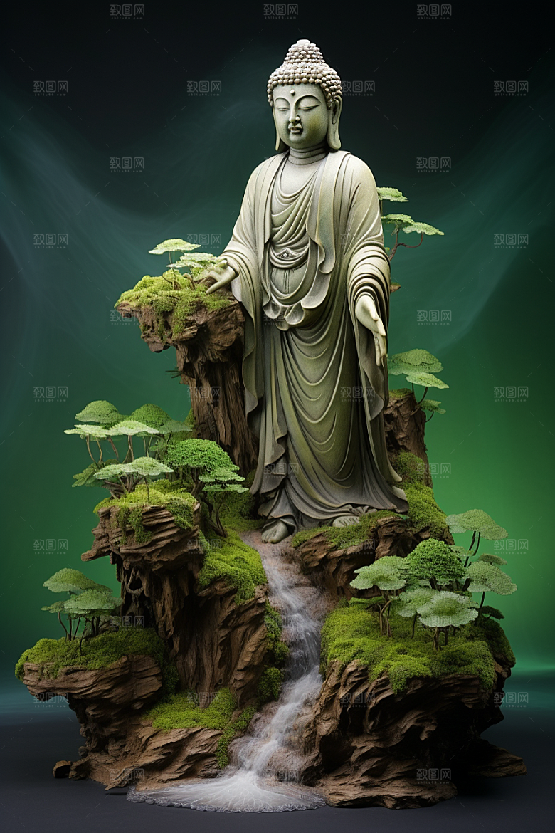禅意佛像平和高山流水素材