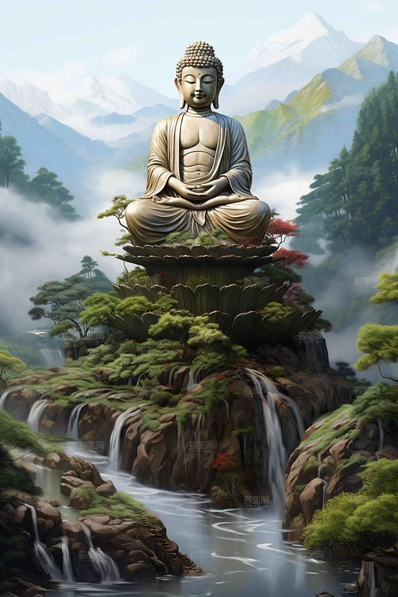 禅意佛像雕像自然环境素材