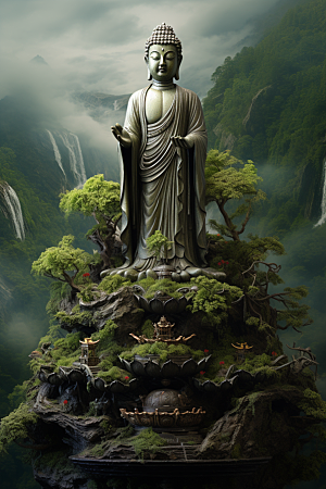 禅意佛像氛围山水素材