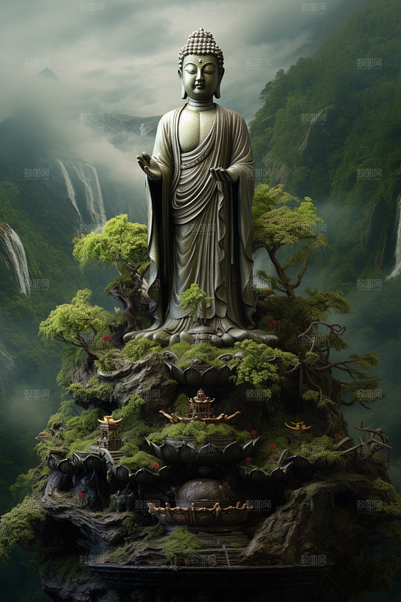 禅意佛像氛围山水素材