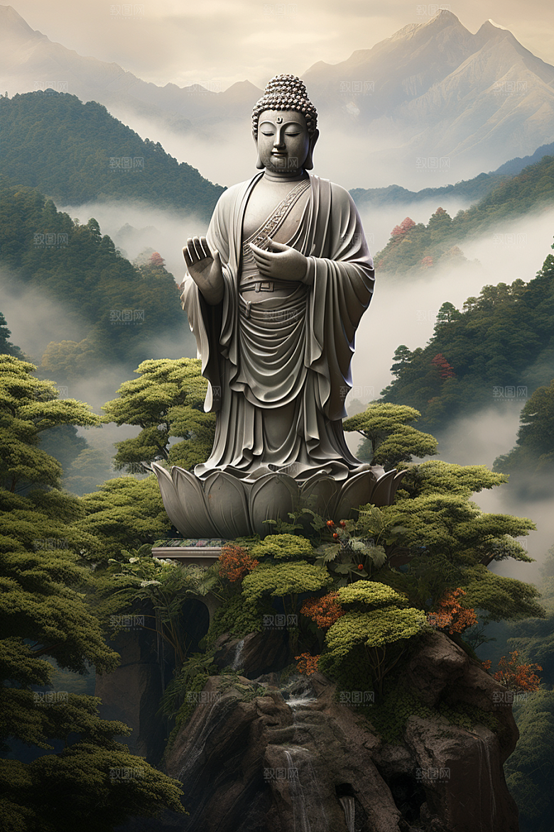 禅意佛像雕塑自然环境素材