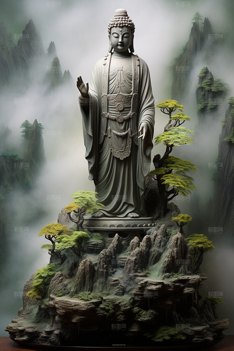 禅意佛像平和山水素材