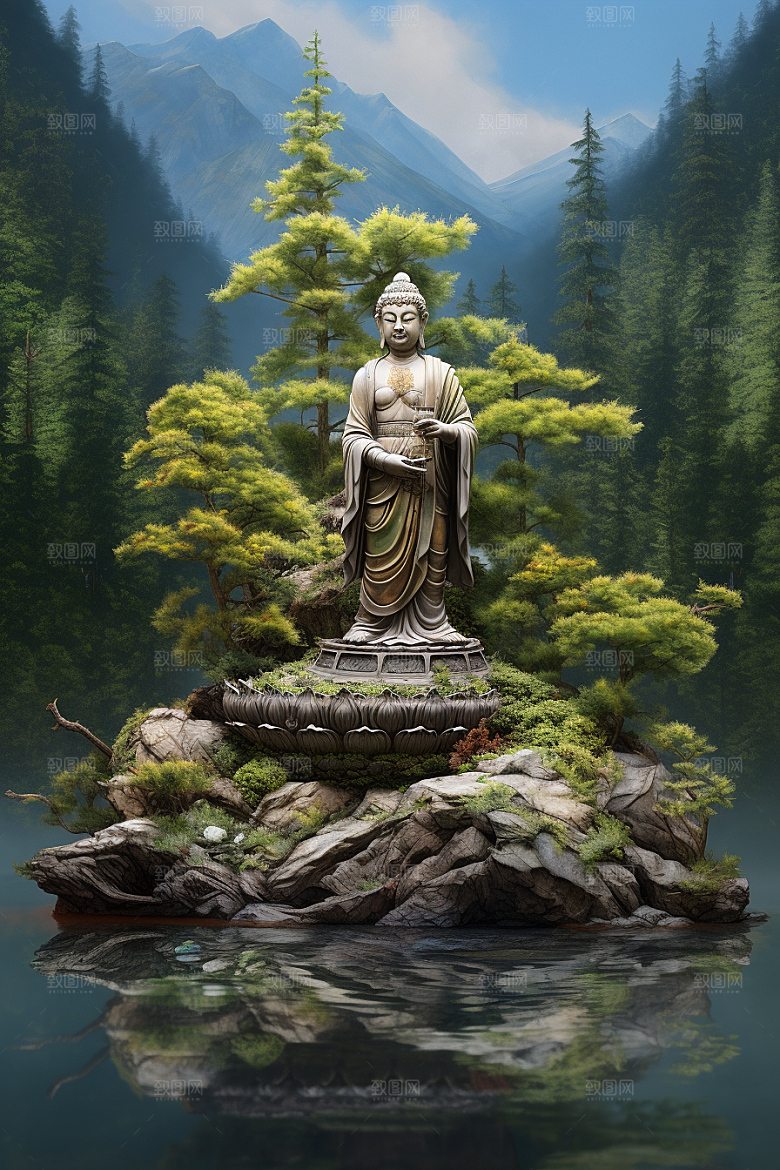 禅意佛像自然环境石雕素材