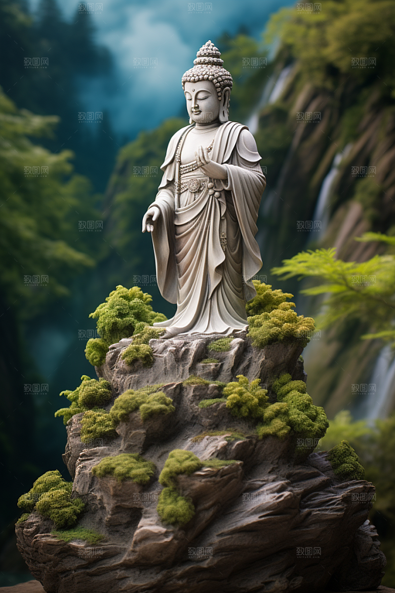 禅意佛像自然环境雕塑素材