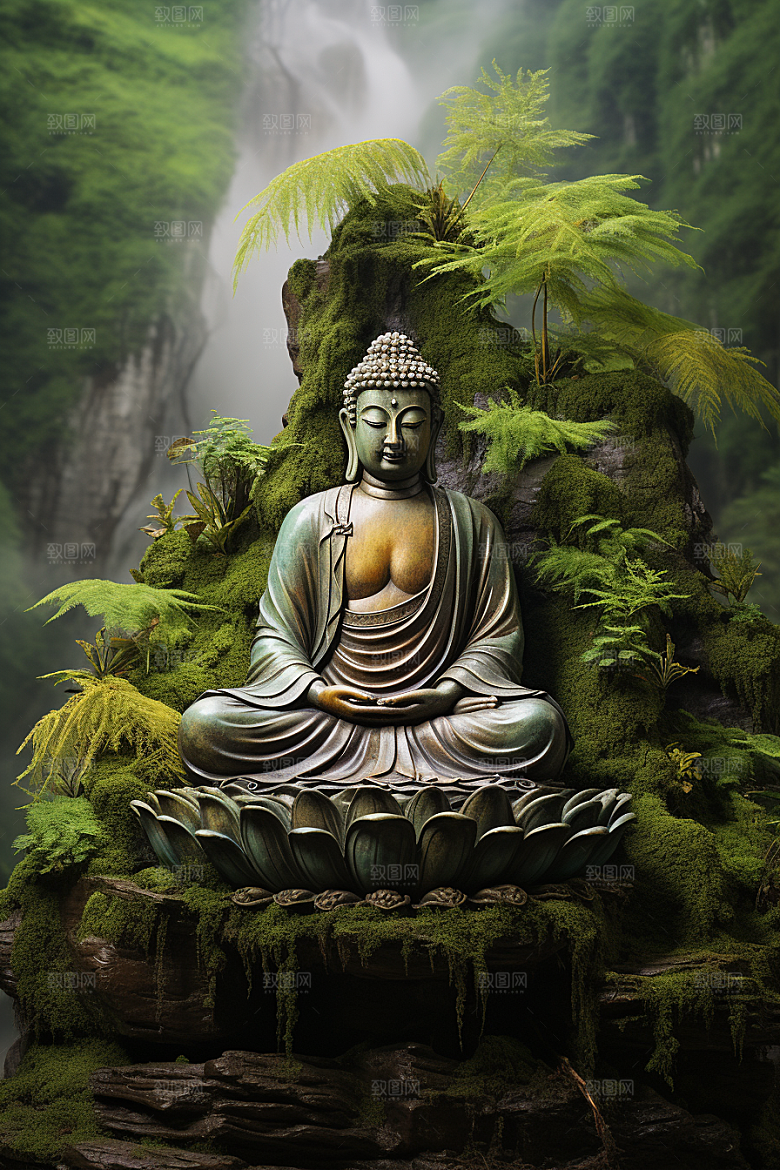 禅意佛像高清高山流水素材
