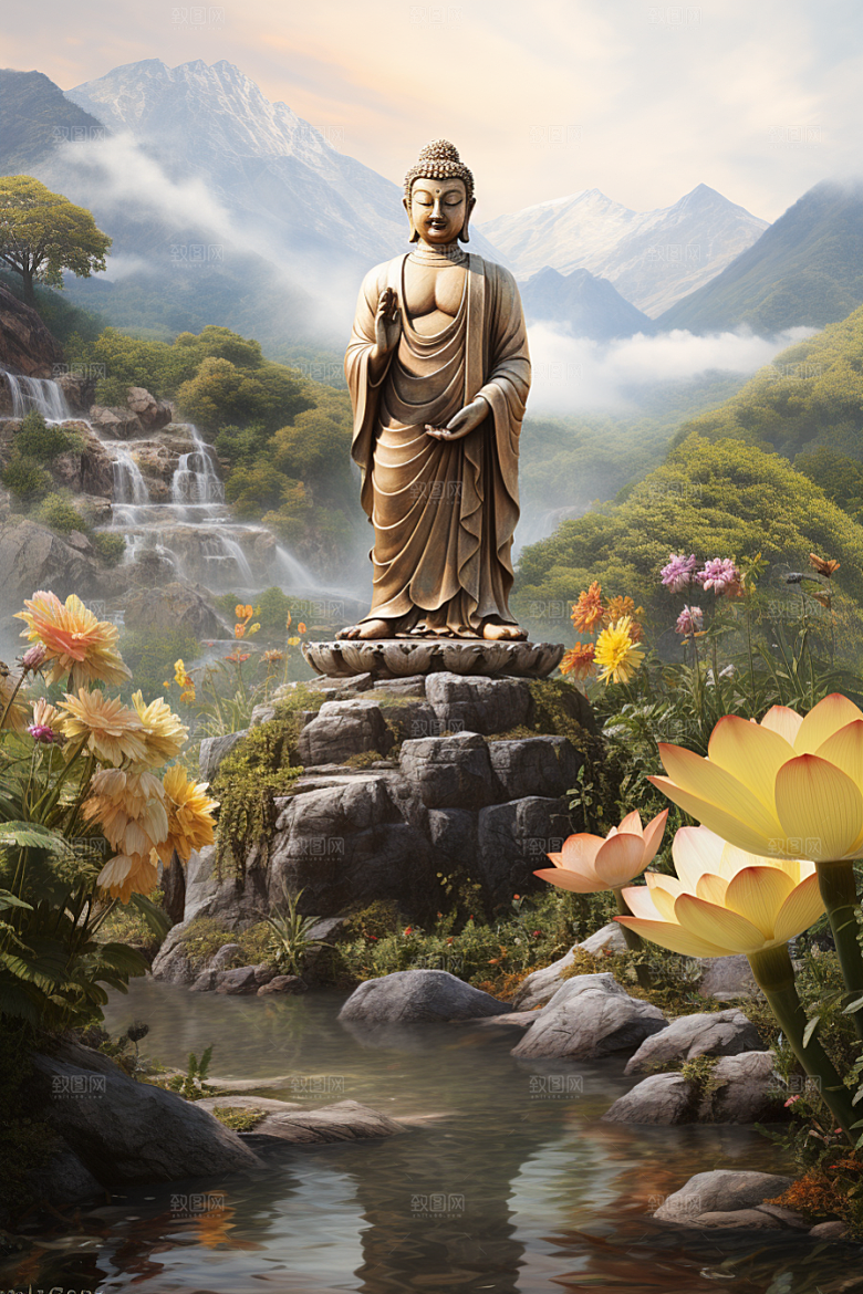 禅意佛像宗教氛围素材