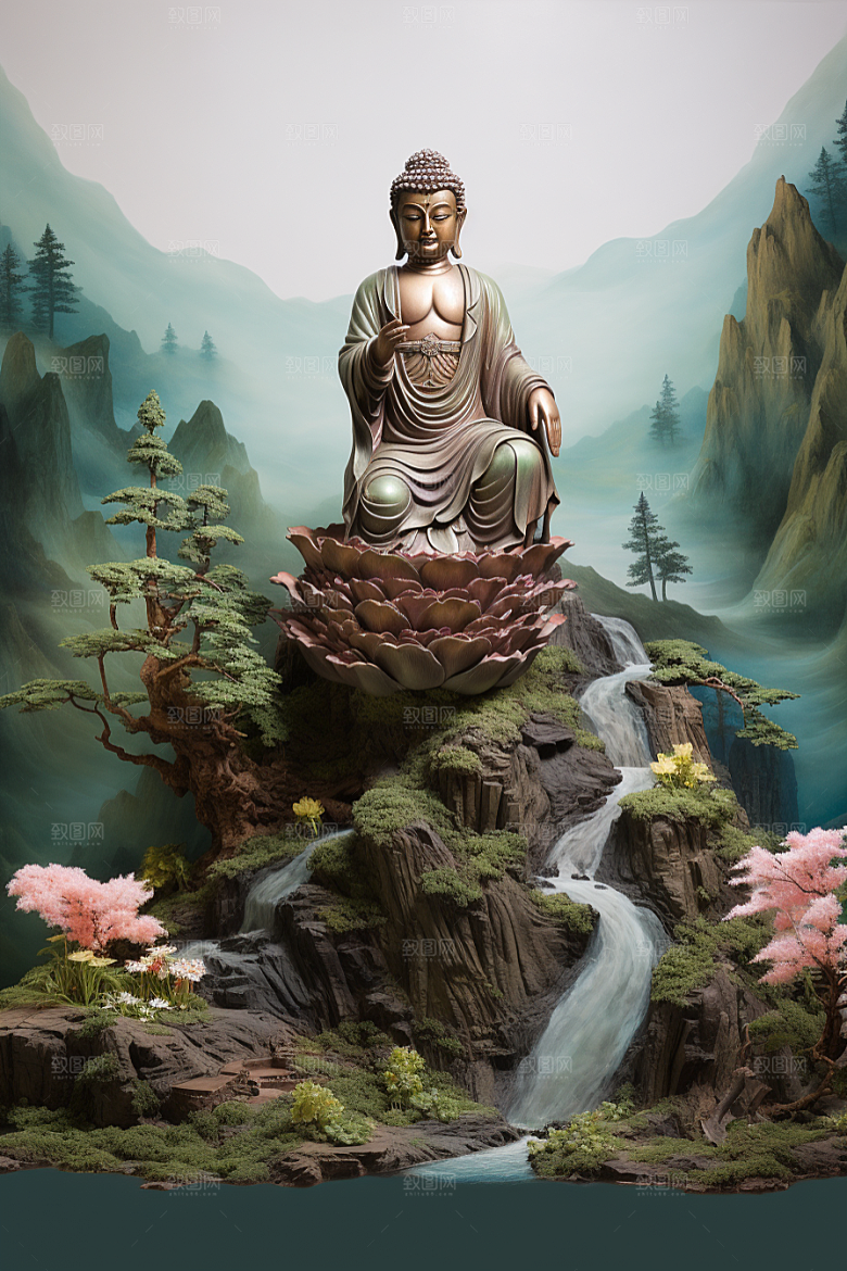 禅意佛像石雕雕塑素材