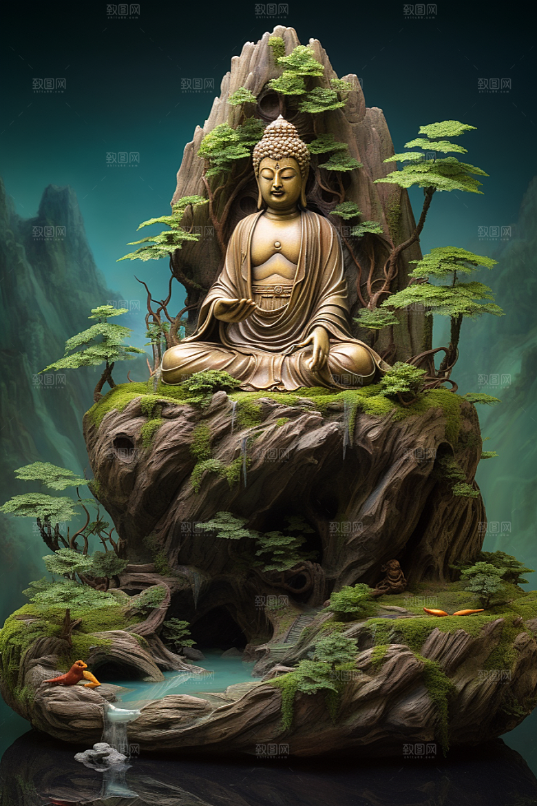 禅意佛像石雕雕像素材