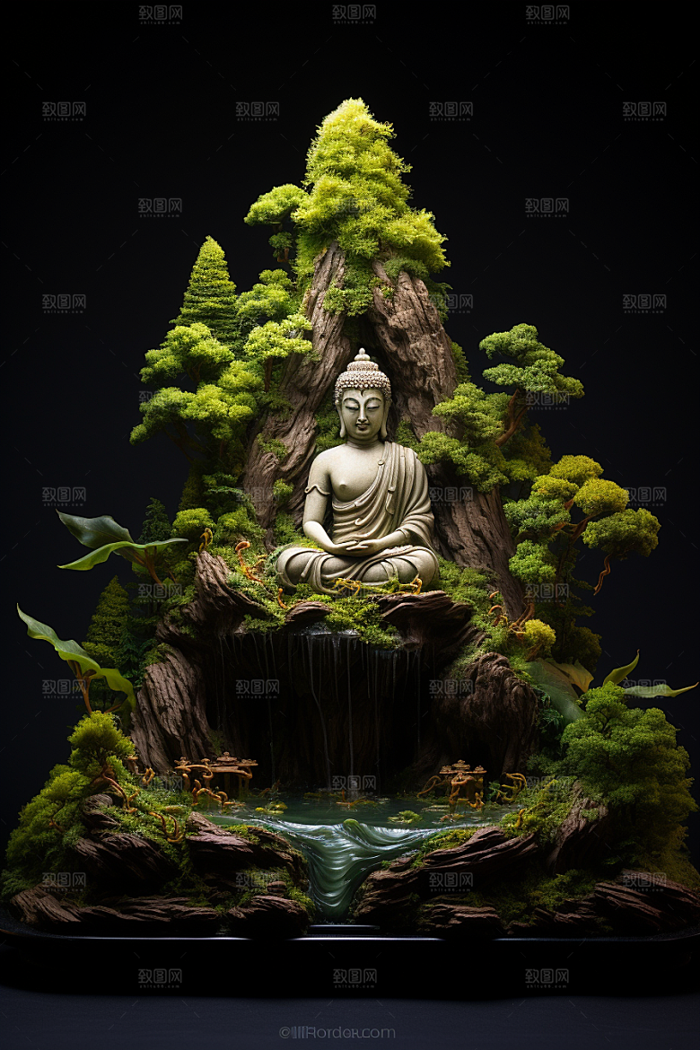 禅意佛像宗教山水素材