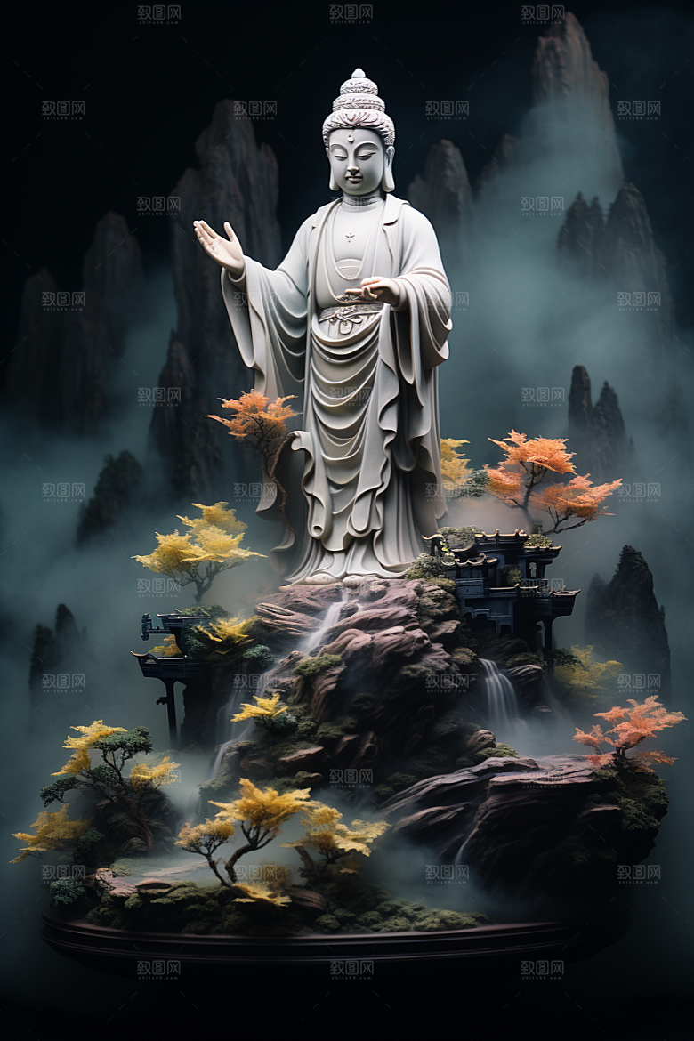 禅意佛像宗教自然环境素材