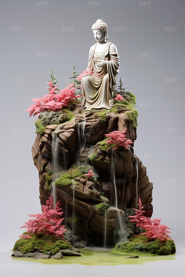 禅意佛像山水平和素材