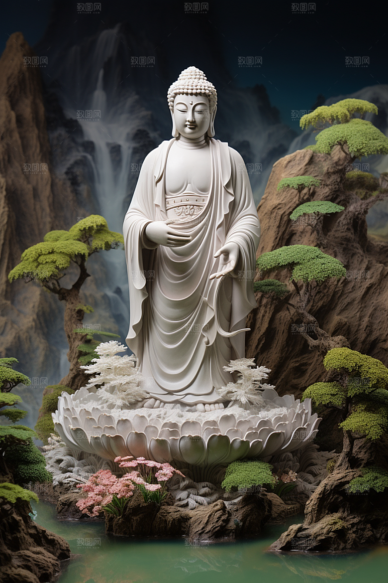 禅意佛像石雕山水素材