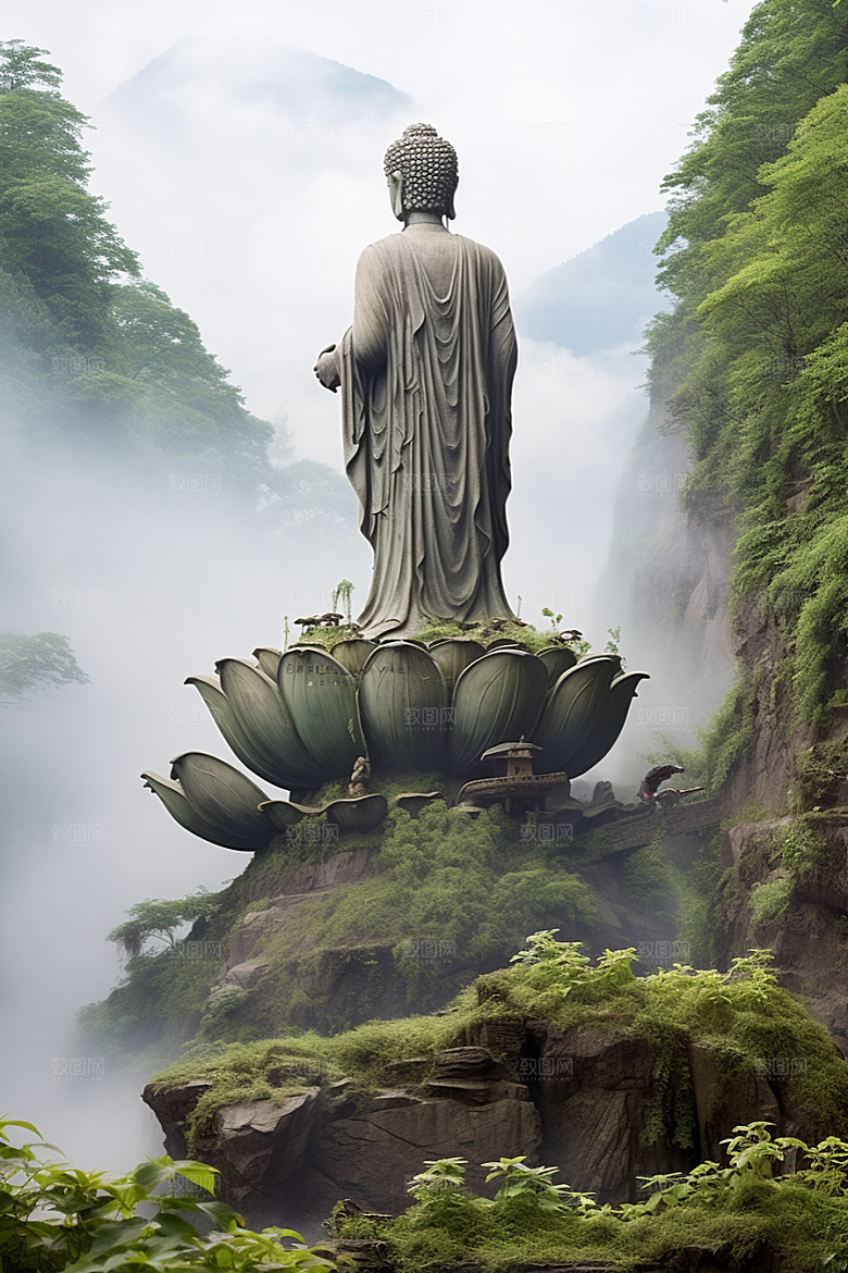 禅意佛像平和山水素材