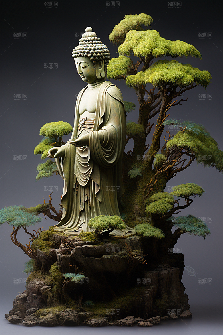禅意佛像山水氛围素材