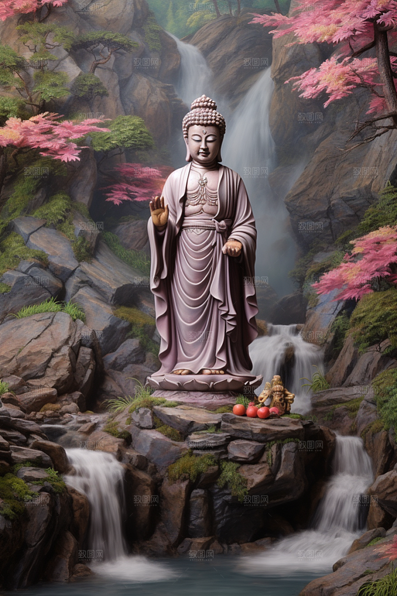 禅意佛像石雕宗教素材