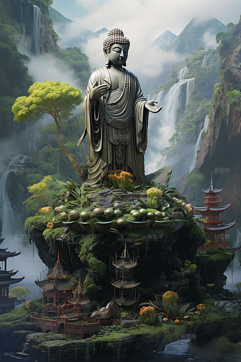 禅意佛像宗教氛围素材