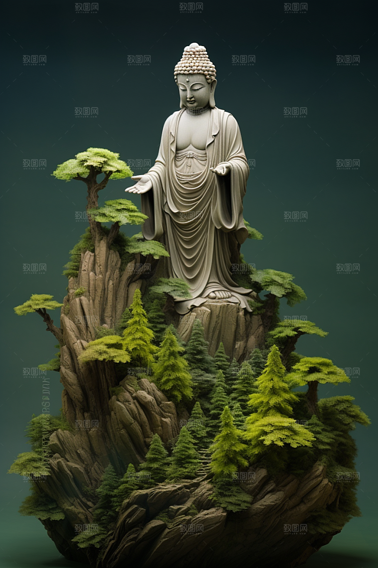 禅意佛像山水宗教素材