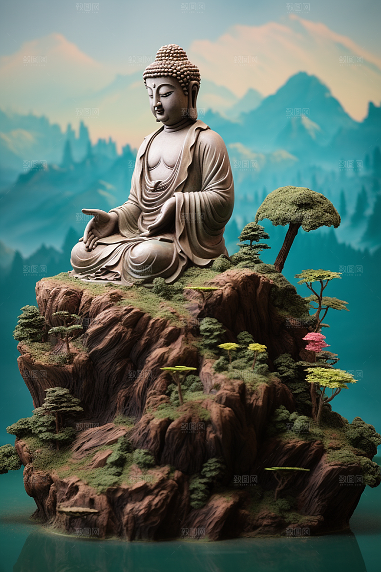 禅意佛像山水平和素材
