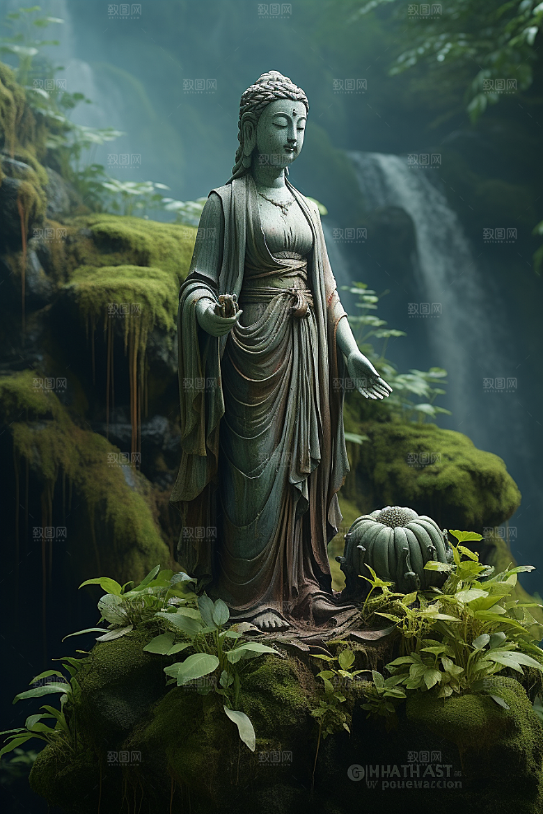 禅意佛像自然环境氛围素材