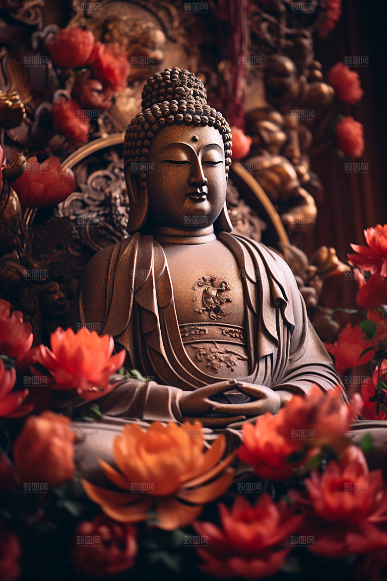 禅意佛像高清高山流水素材