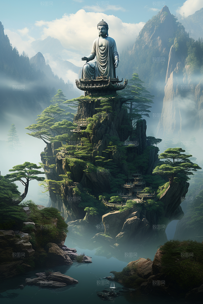 禅意佛像信仰自然环境素材