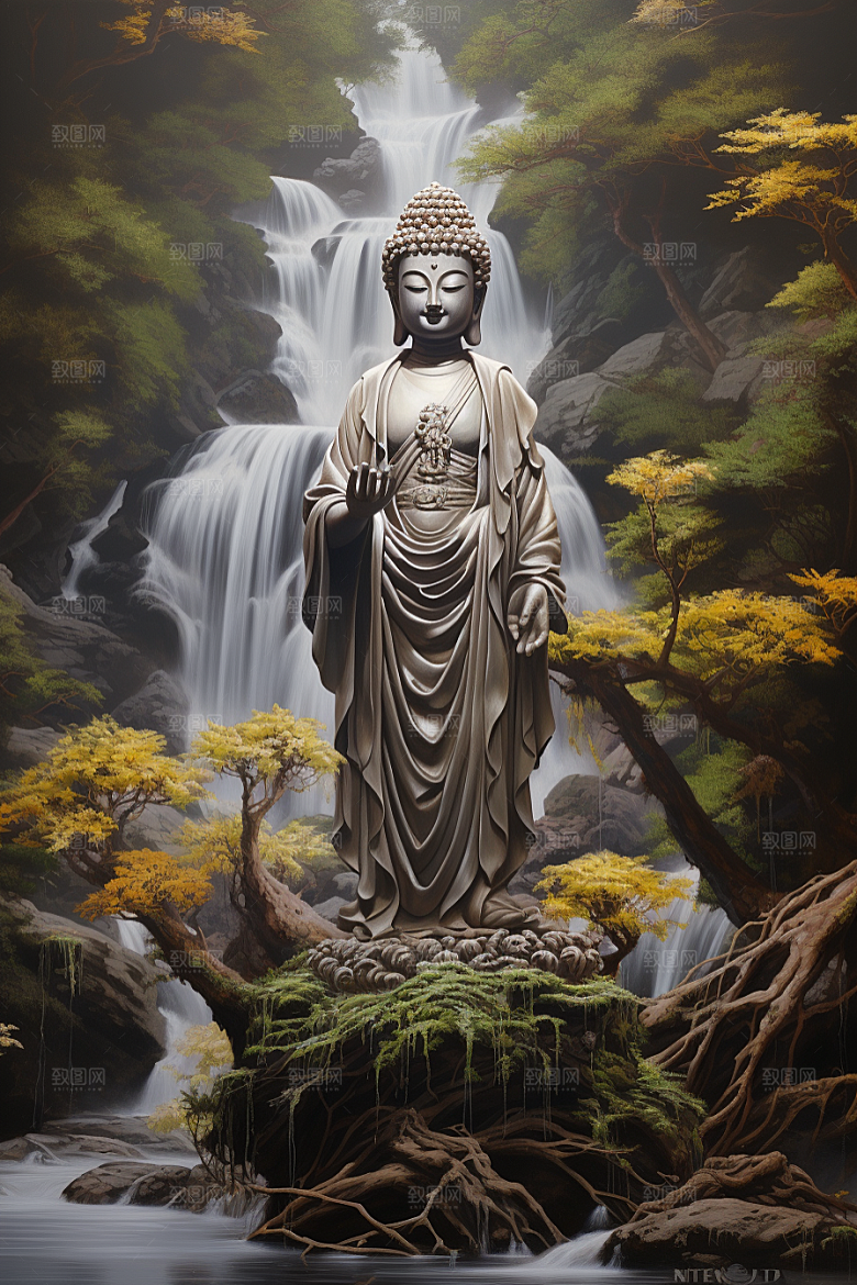 禅意佛像佛教自然环境素材
