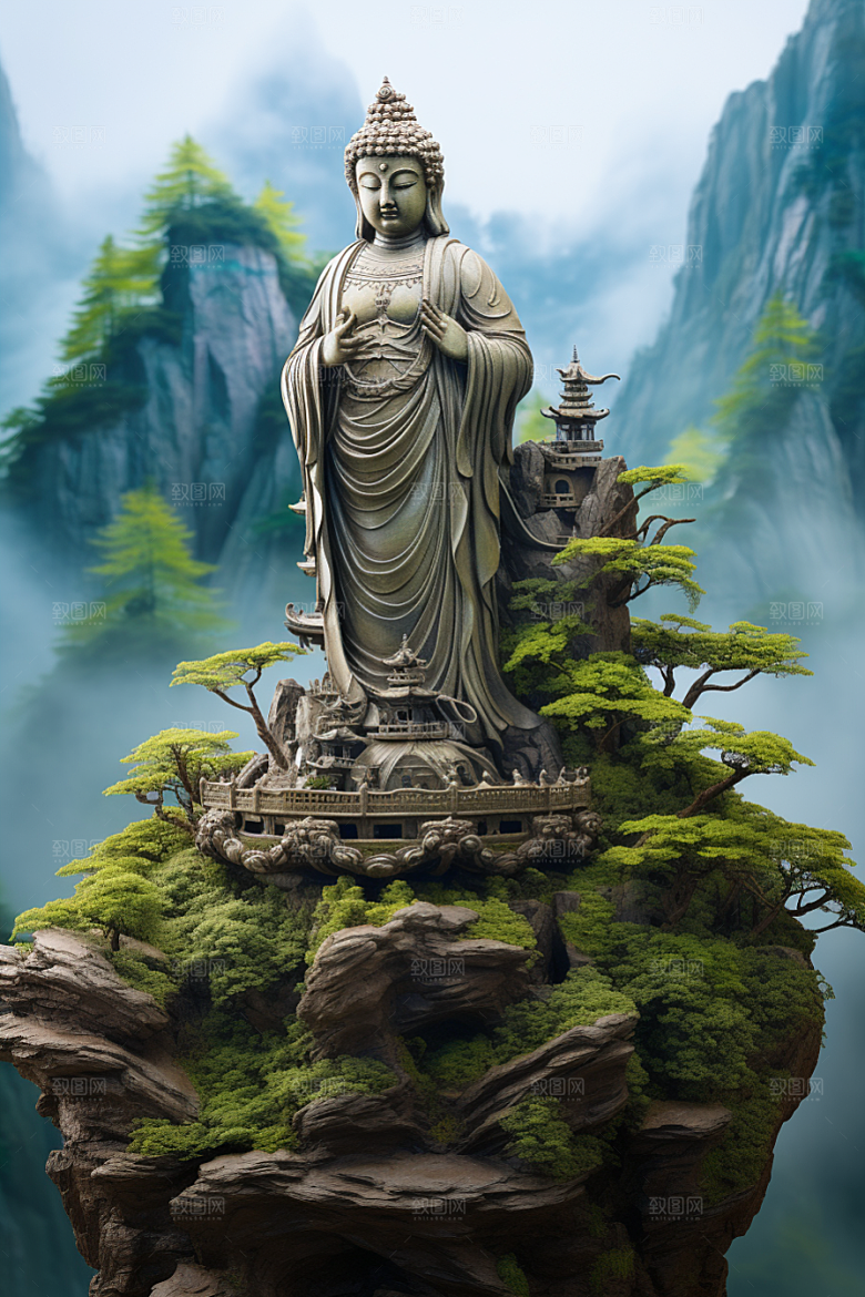 禅意佛像高清高山流水素材