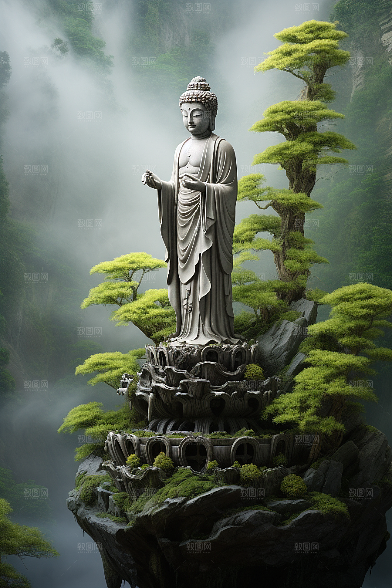 禅意佛像宗教雕塑素材