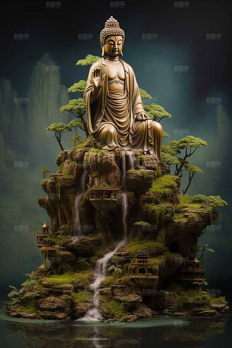 禅意佛像宗教氛围素材